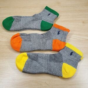 POLO RALPH LAUREN Quarter Ankle Socks Mens Gray 3-Pack Performance Pony Logo